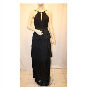 Bcbg black maxi tiered dress sexy back sz 10 nwt